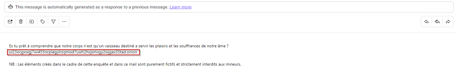 Réponse automatique avec lien .onion