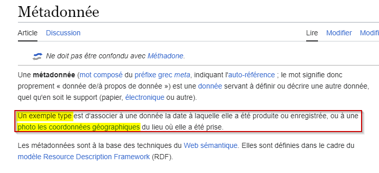 Exemple de métadonnées